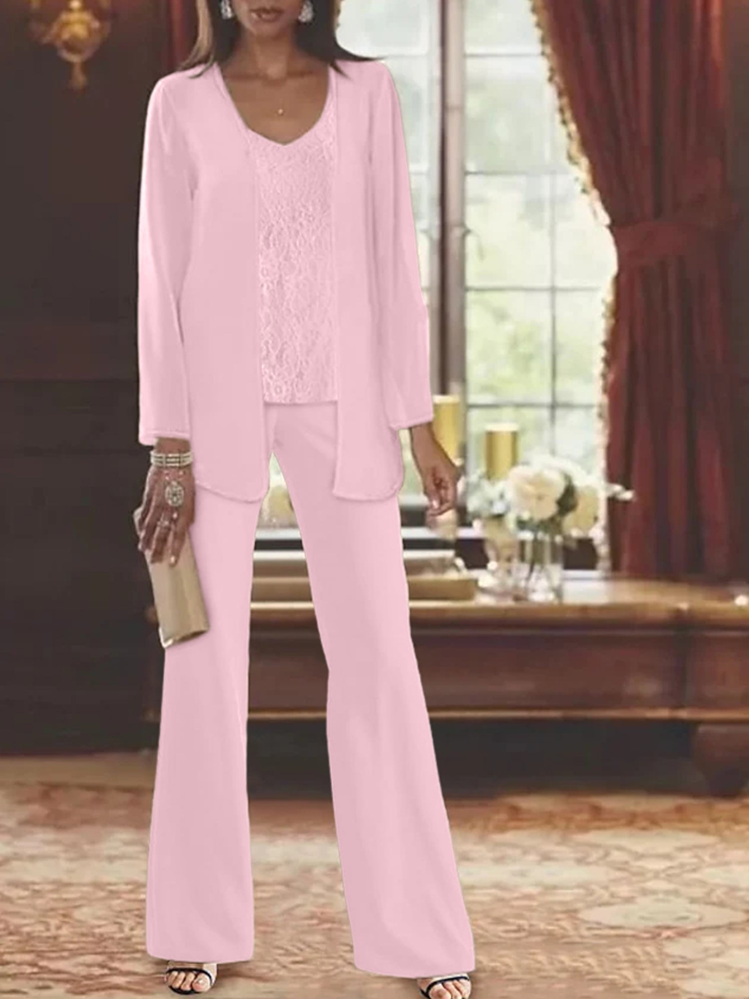 Tailleurs-pantalons en mousseline pour la mère de la mariée, avec veste 