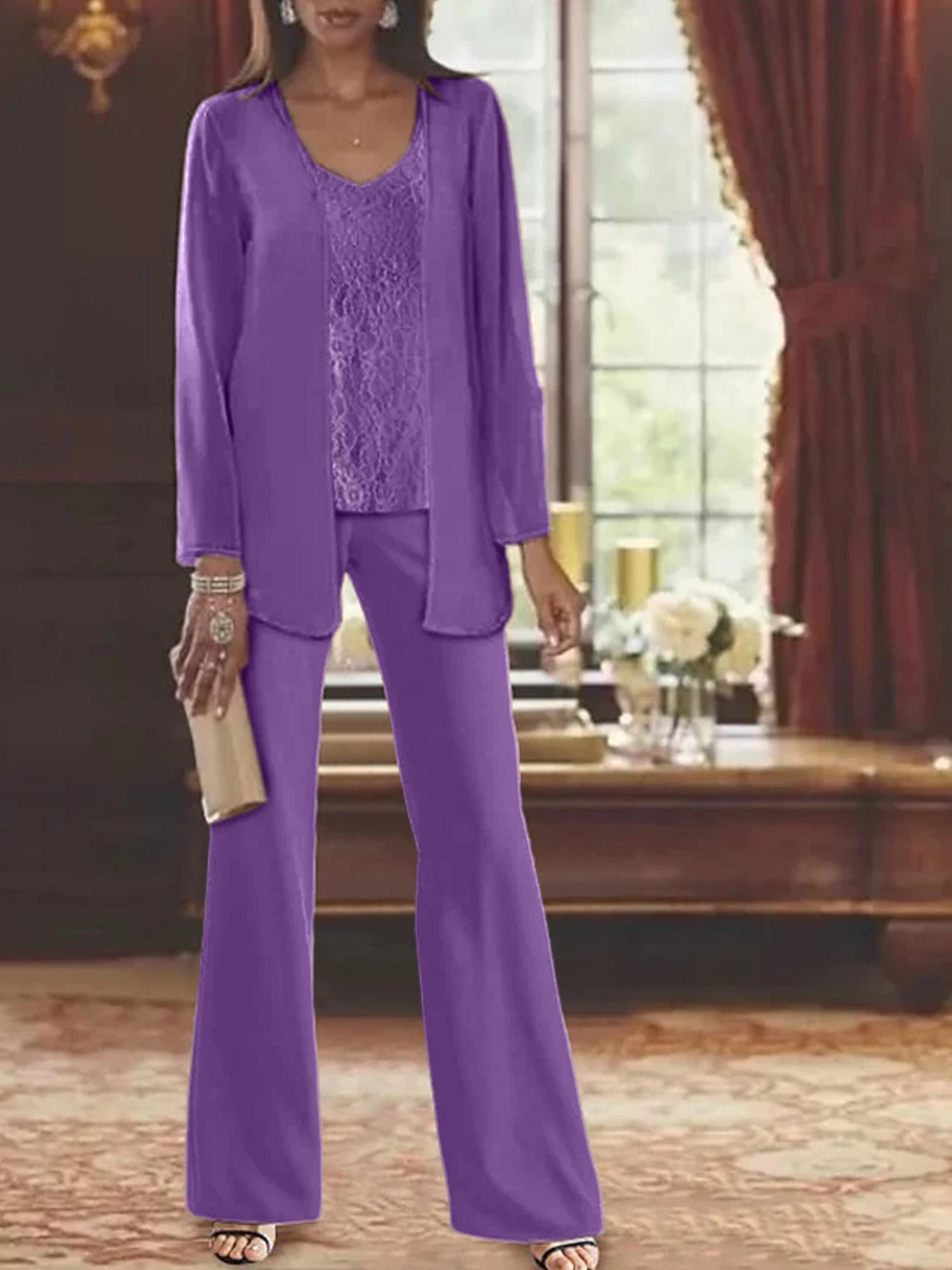 Tailleurs-pantalons en mousseline pour la mère de la mariée, avec veste 