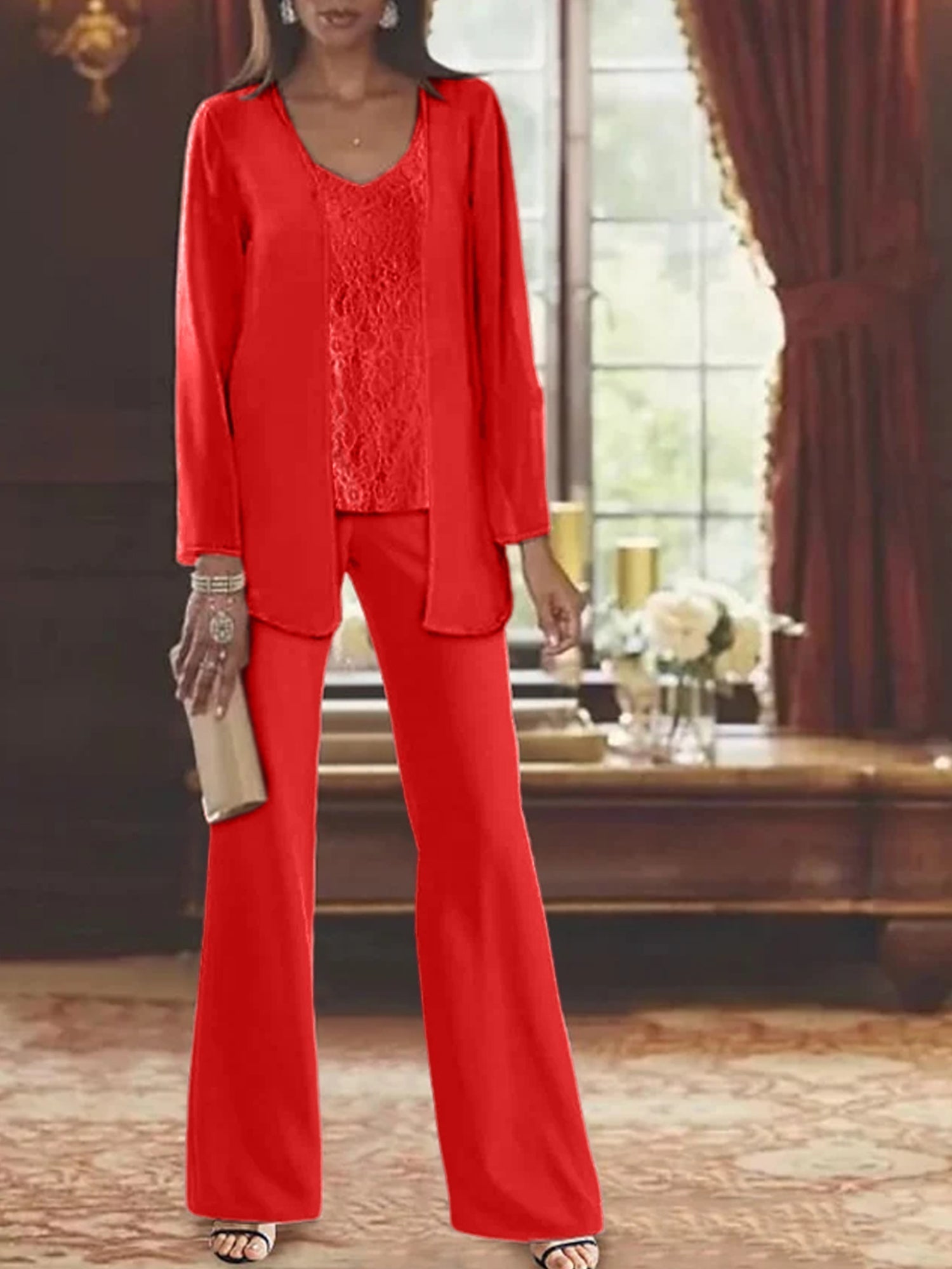Tailleurs-pantalons en mousseline pour la mère de la mariée, avec veste 