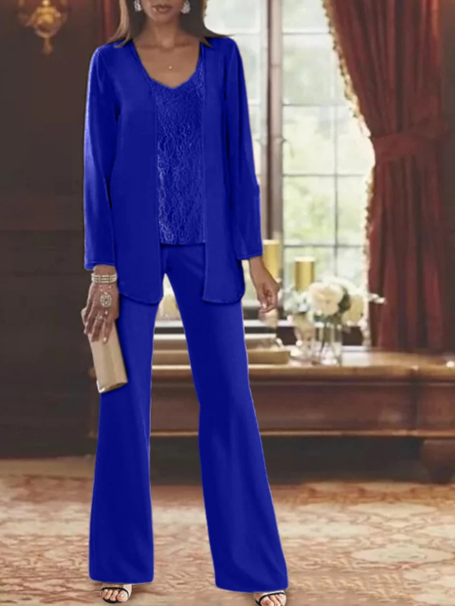 Tailleurs-pantalons en mousseline pour la mère de la mariée, avec veste 