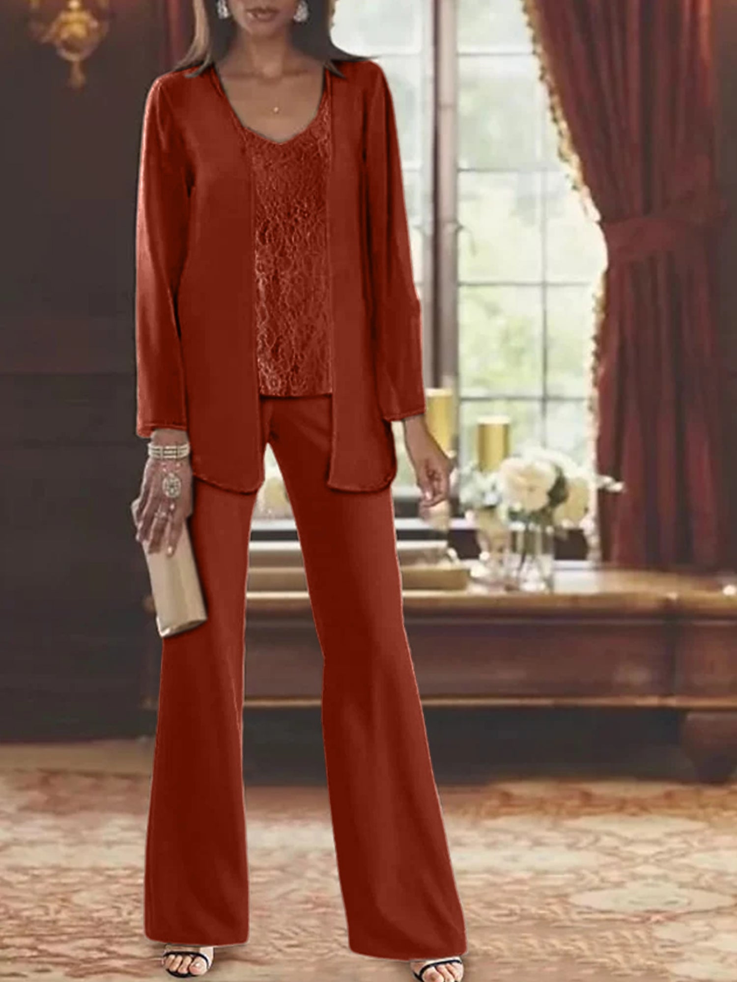 Tailleurs-pantalons en mousseline pour la mère de la mariée, avec veste 