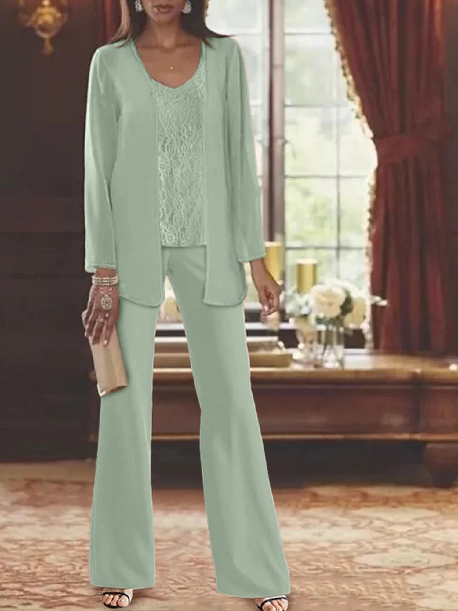 Tailleurs-pantalons en mousseline pour la mère de la mariée, avec veste 