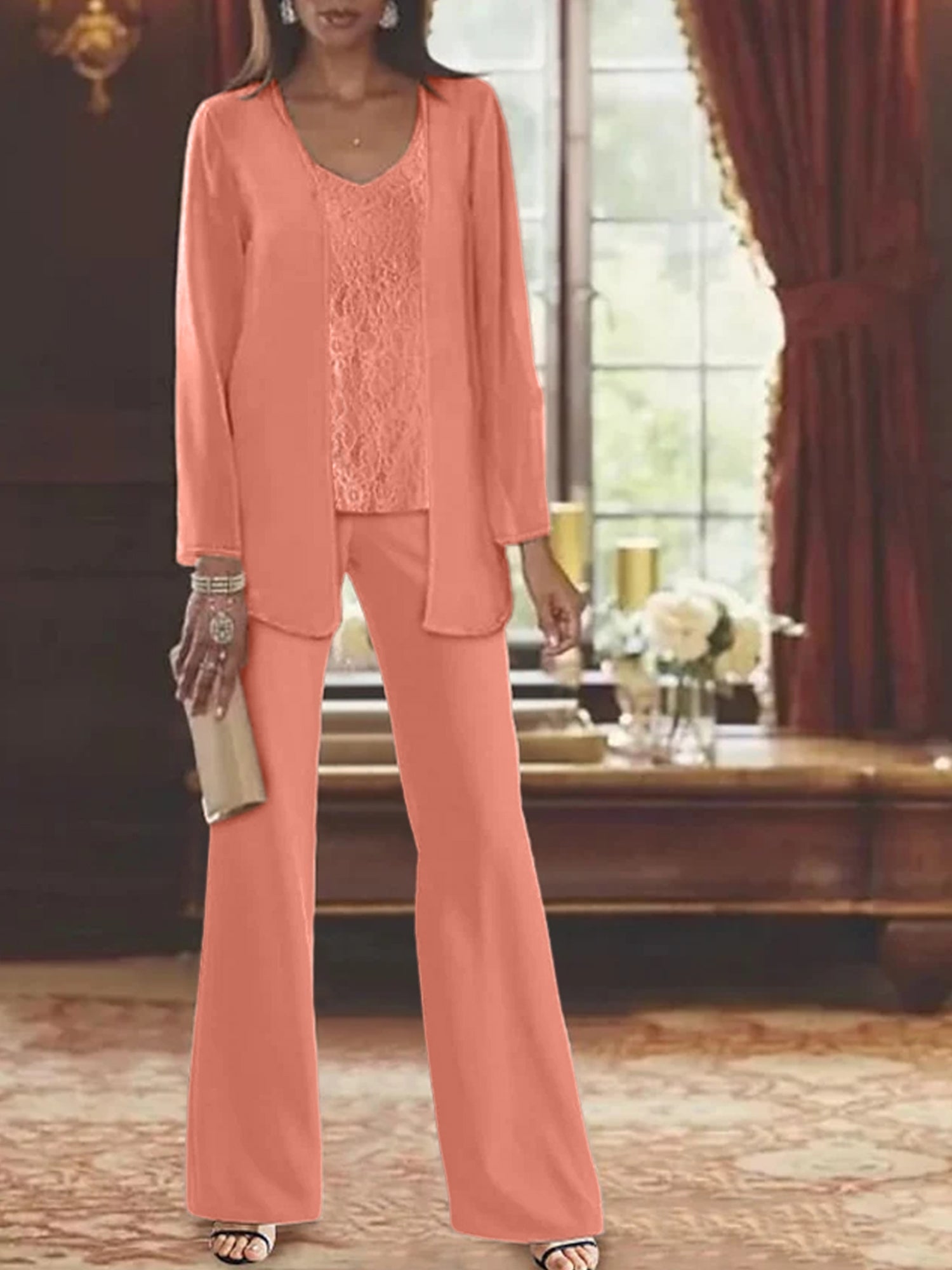 Tailleurs-pantalons en mousseline pour la mère de la mariée, avec veste 