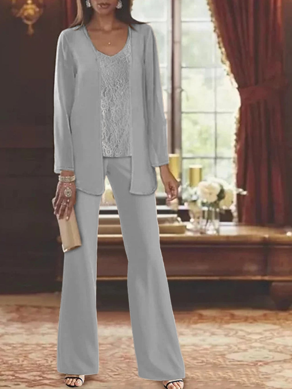 Tailleurs-pantalons en mousseline pour la mère de la mariée, avec veste 