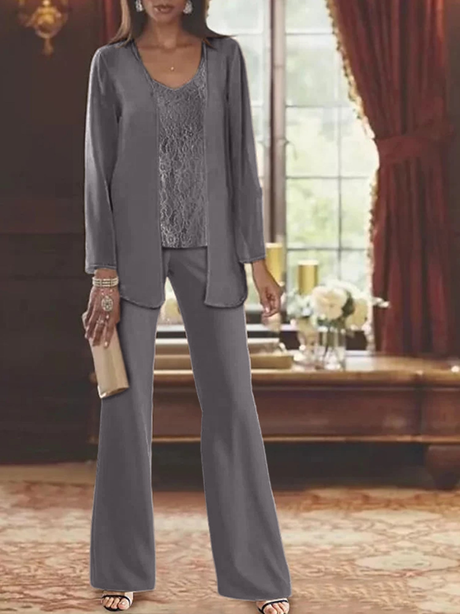 Tailleurs-pantalons en mousseline pour la mère de la mariée, avec veste 