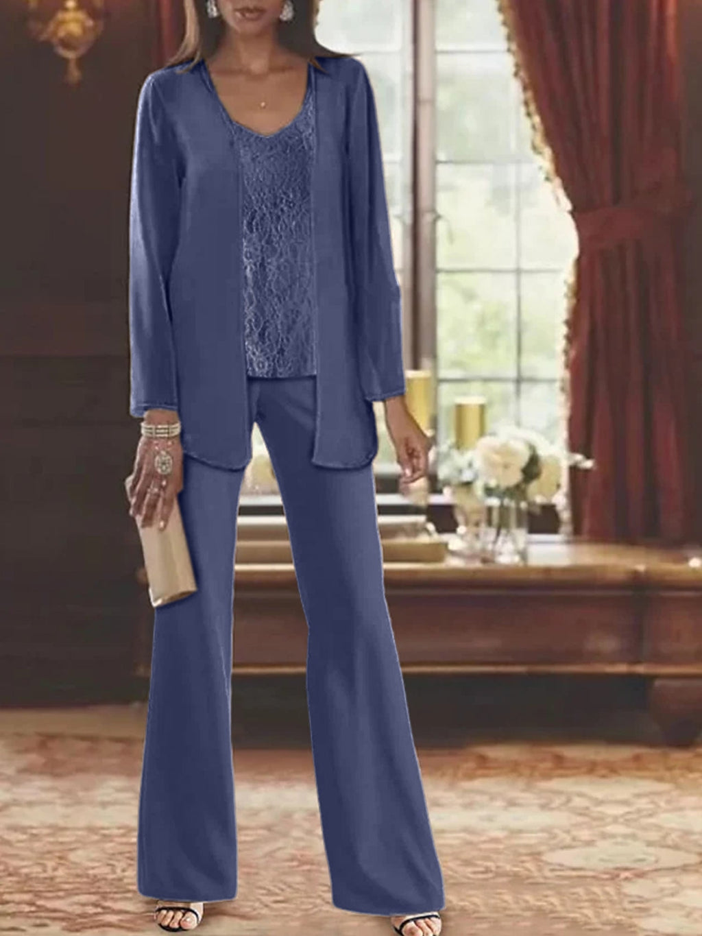 Tailleurs-pantalons en mousseline pour la mère de la mariée, avec veste 