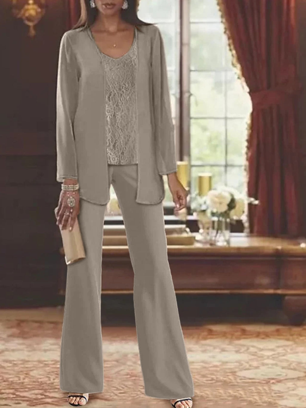 Tailleurs-pantalons en mousseline pour la mère de la mariée, avec veste 