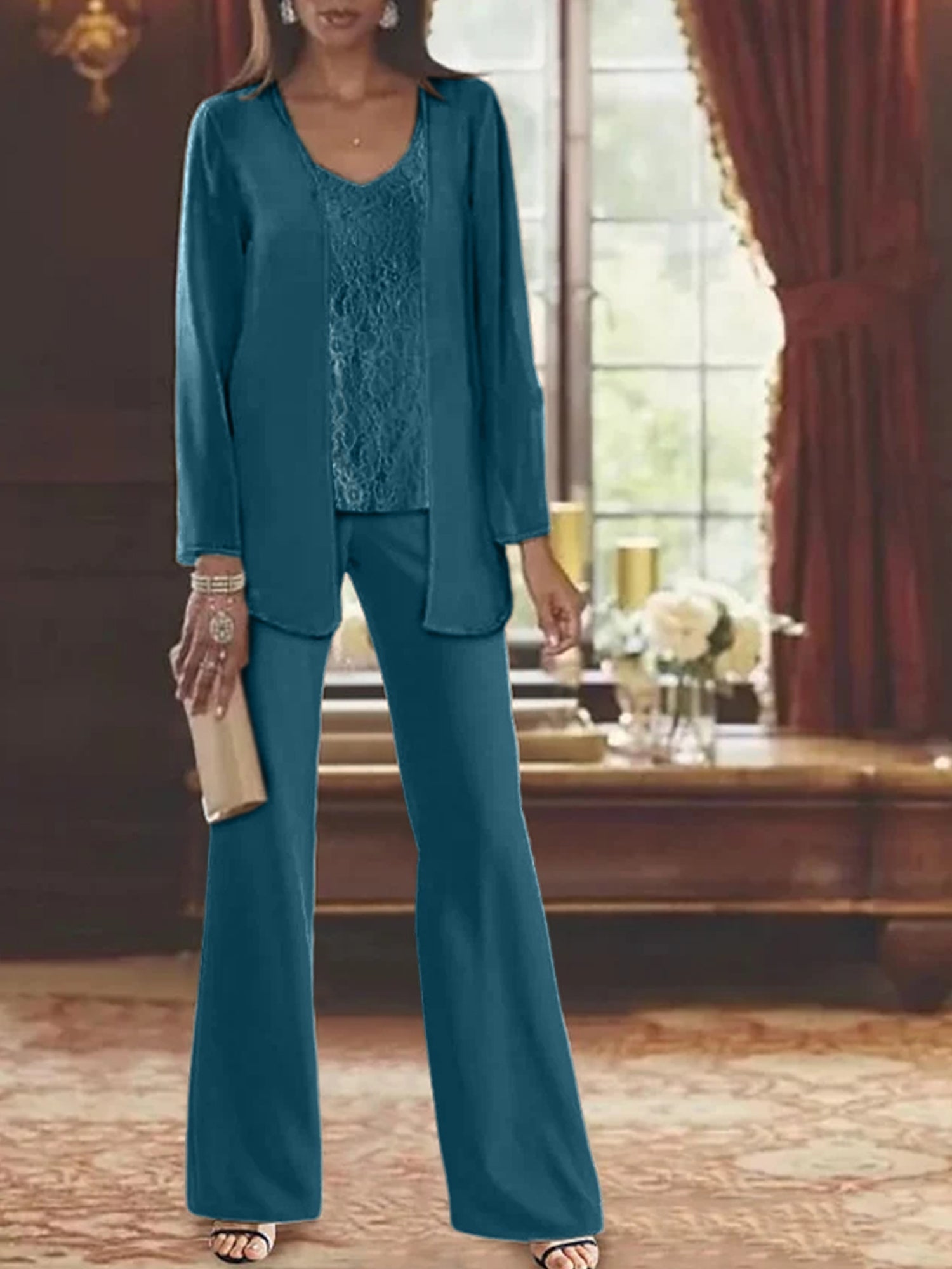 Tailleurs-pantalons en mousseline pour la mère de la mariée, avec veste 