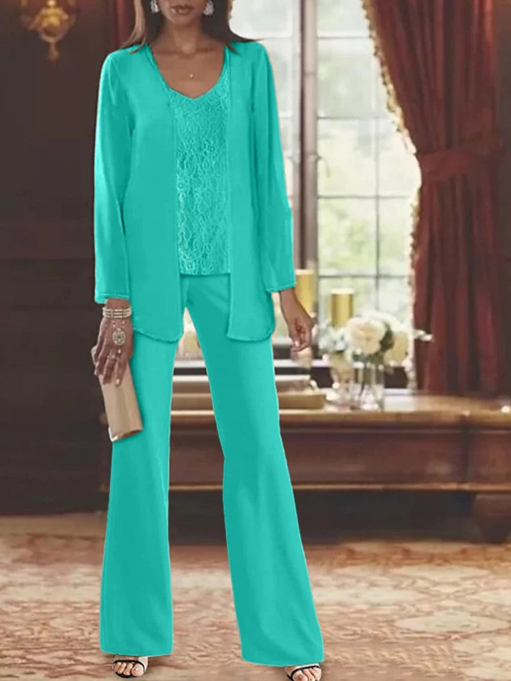 Tailleurs-pantalons en mousseline pour la mère de la mariée, avec veste 