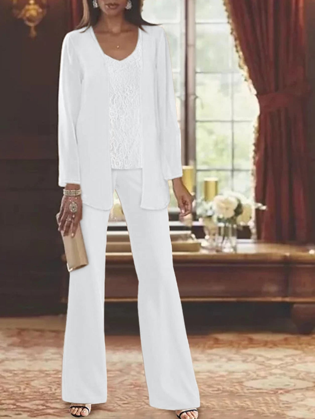 Tailleurs-pantalons en mousseline pour la mère de la mariée, avec veste 