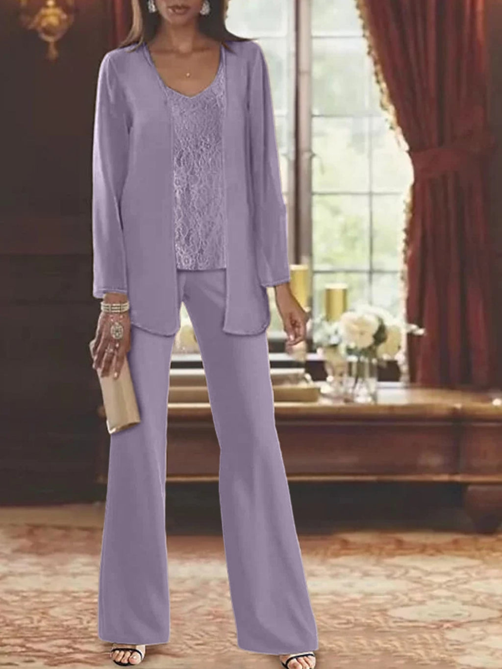 Tailleurs-pantalons en mousseline pour la mère de la mariée, avec veste 