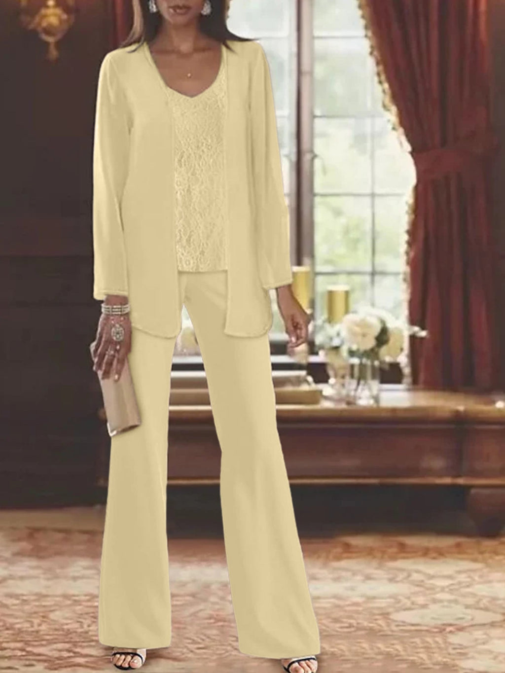 Tailleurs-pantalons en mousseline pour la mère de la mariée, avec veste 