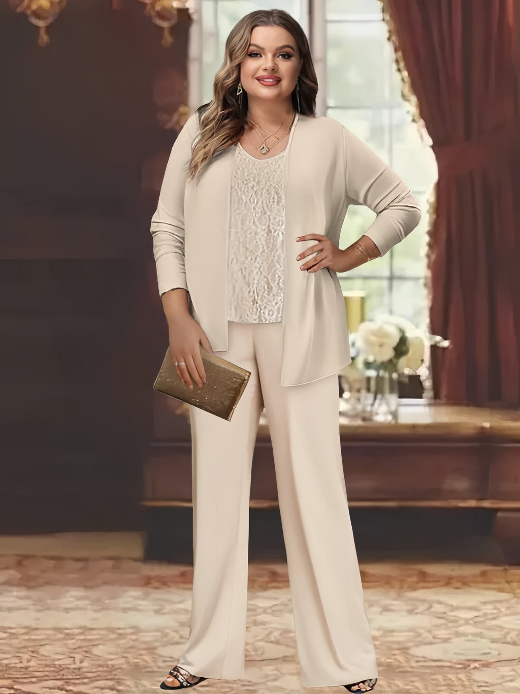 Tailleurs-pantalons en mousseline pour la mère de la mariée, avec veste 