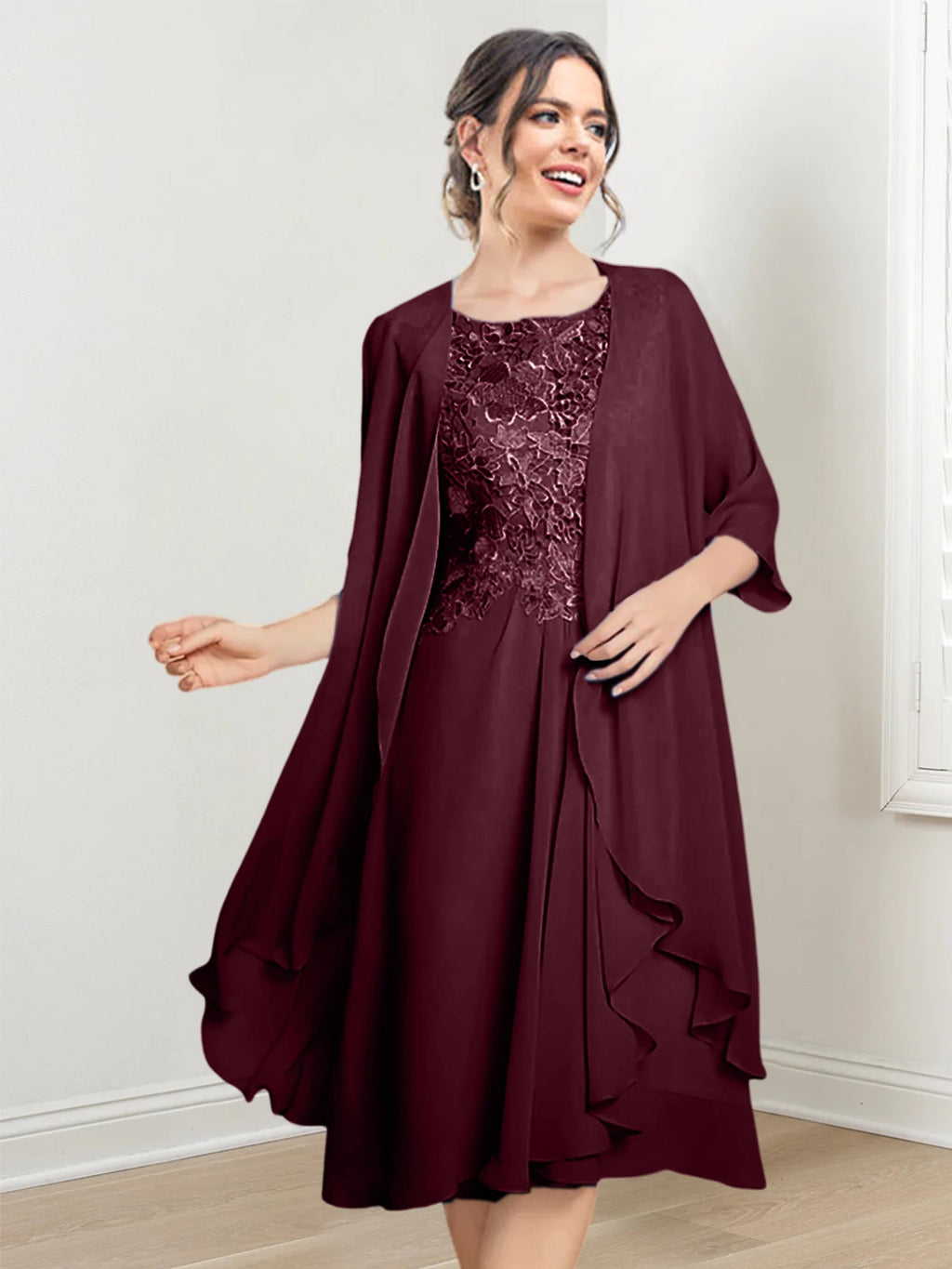Robes de mère de la mariée trapèze/princesse arrivant au genou 