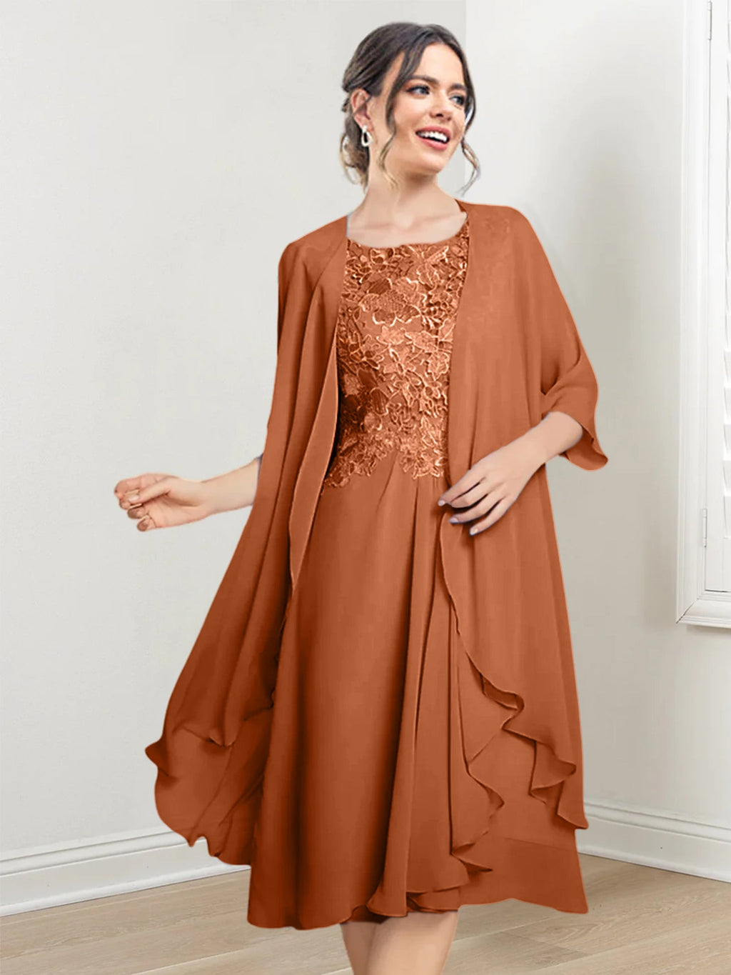 Robes de mère de la mariée trapèze/princesse arrivant au genou 