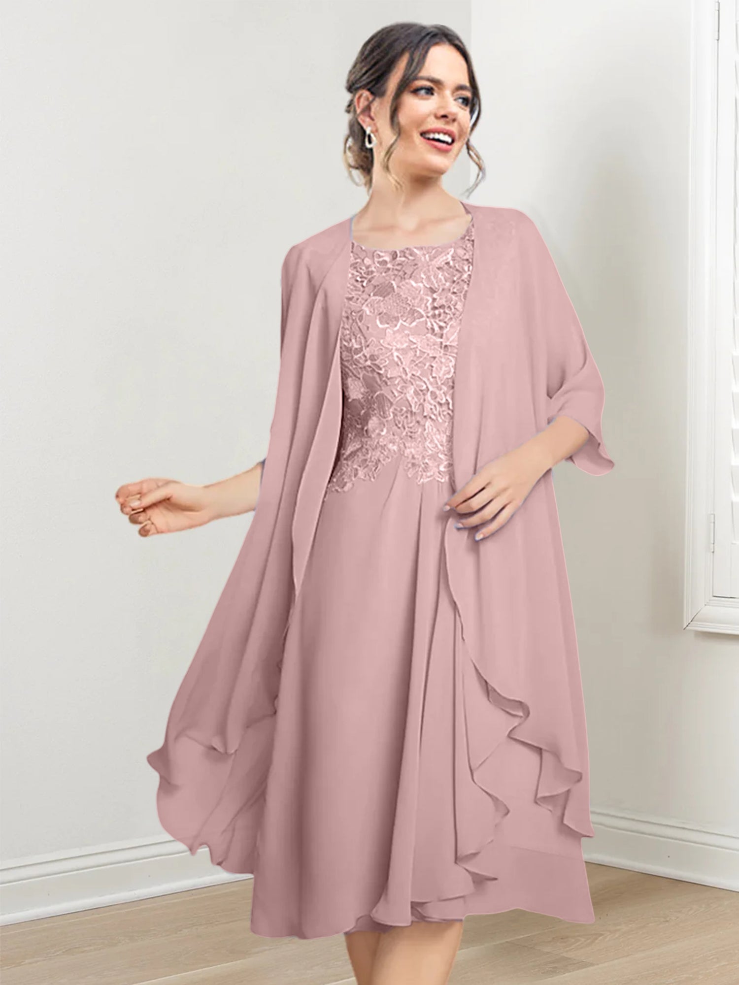 Robes de mère de la mariée trapèze/princesse arrivant au genou 
