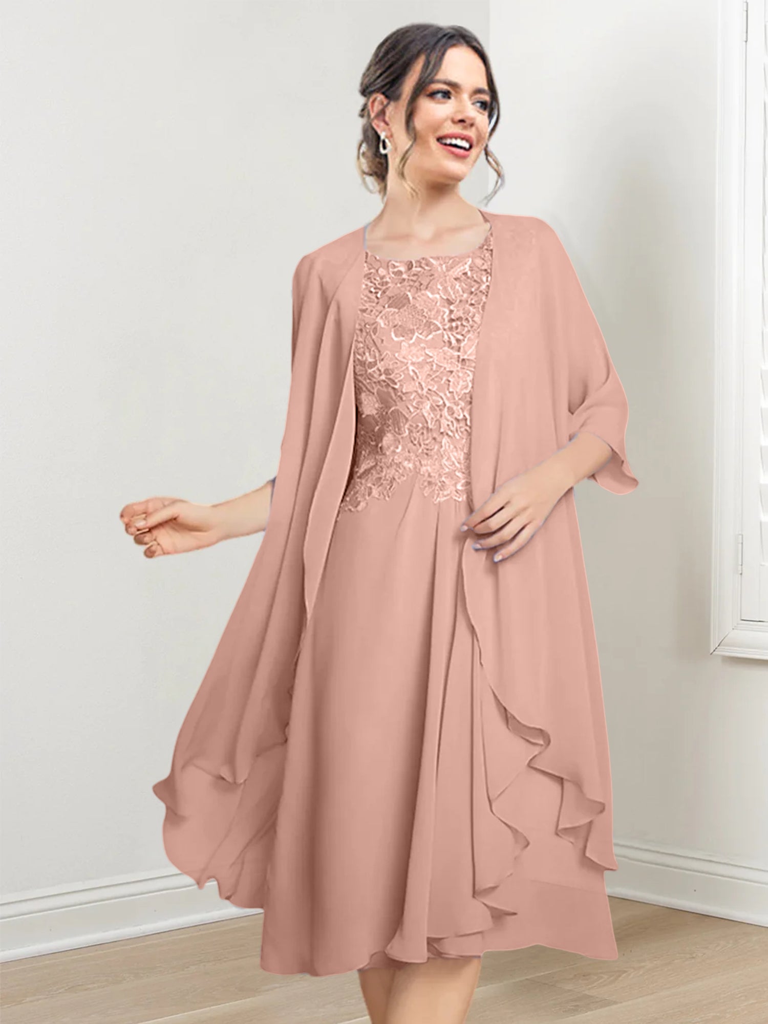 Robes de mère de la mariée trapèze/princesse arrivant au genou 