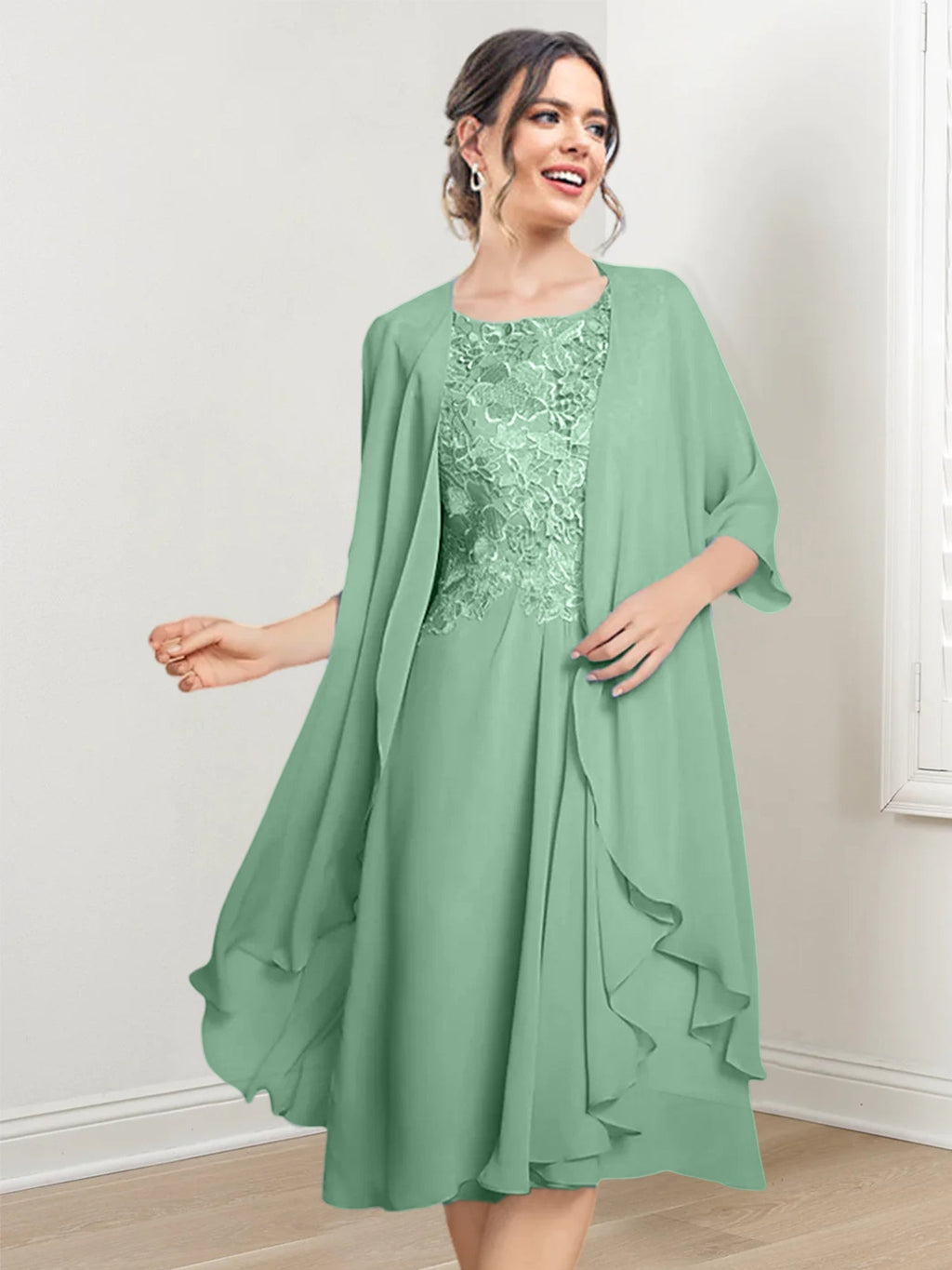 Robes de mère de la mariée trapèze/princesse arrivant au genou 