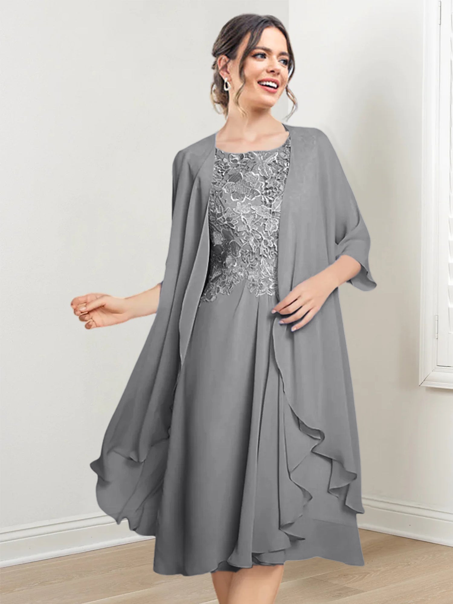 Robes de mère de la mariée trapèze/princesse arrivant au genou 