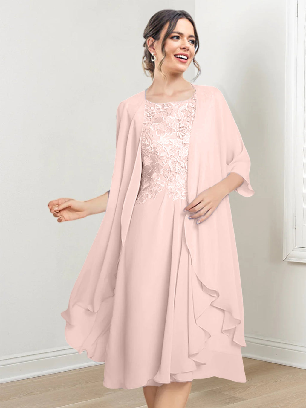 Robes de mère de la mariée trapèze/princesse arrivant au genou 