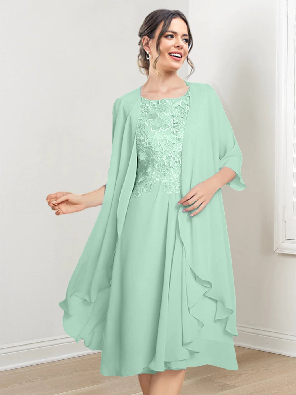 Robes de mère de la mariée trapèze/princesse arrivant au genou 