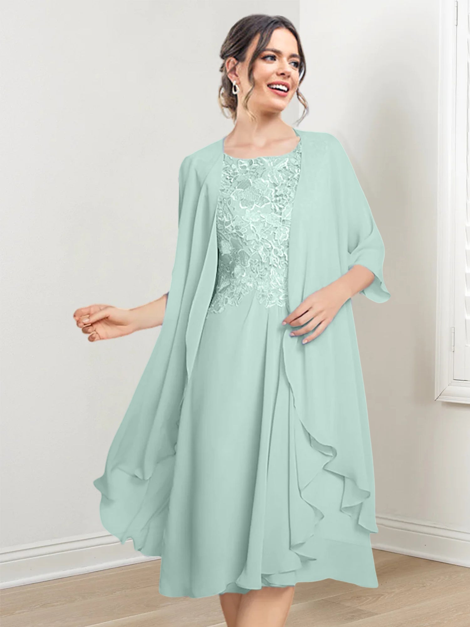 Vestidos de corte princesa/línea A hasta la rodilla para la madre de la novia 