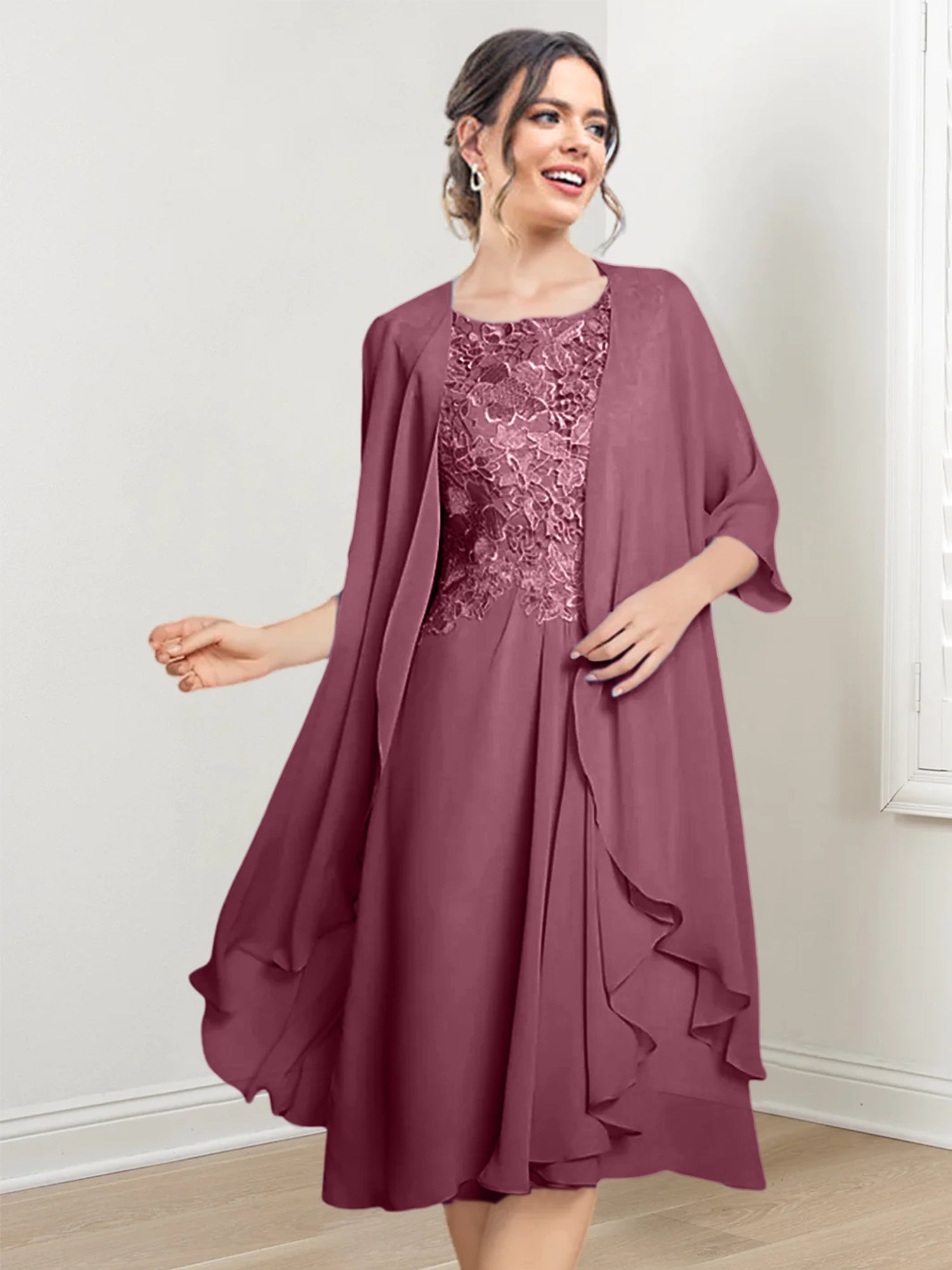 Robes de mère de la mariée trapèze/princesse arrivant au genou 