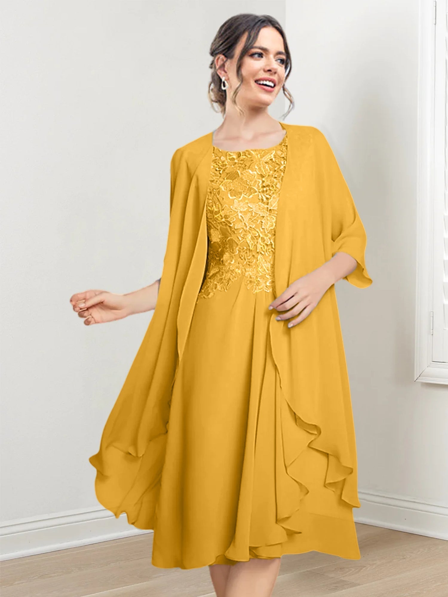 Robes de mère de la mariée trapèze/princesse arrivant au genou 