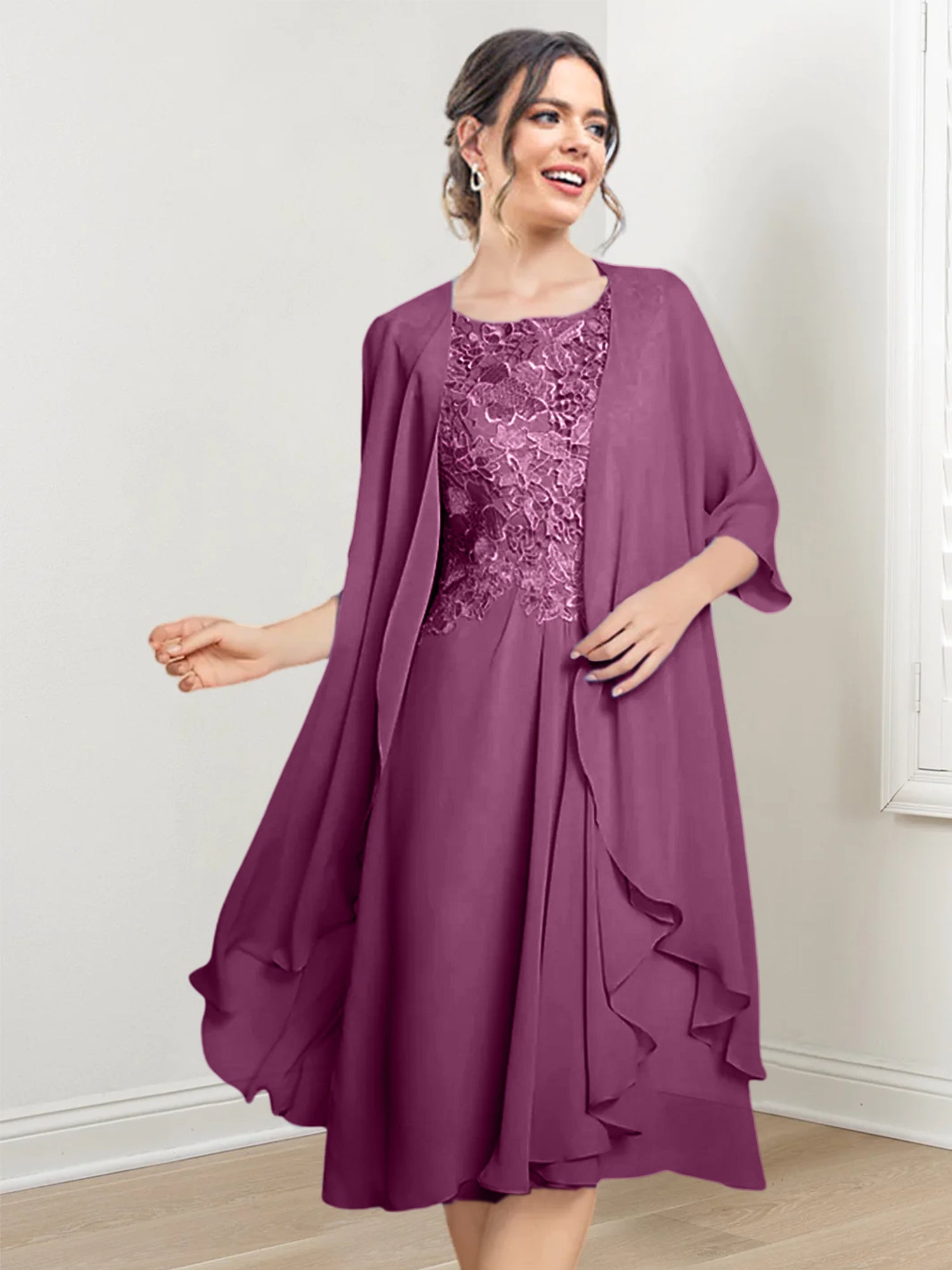 Robes de mère de la mariée trapèze/princesse arrivant au genou 