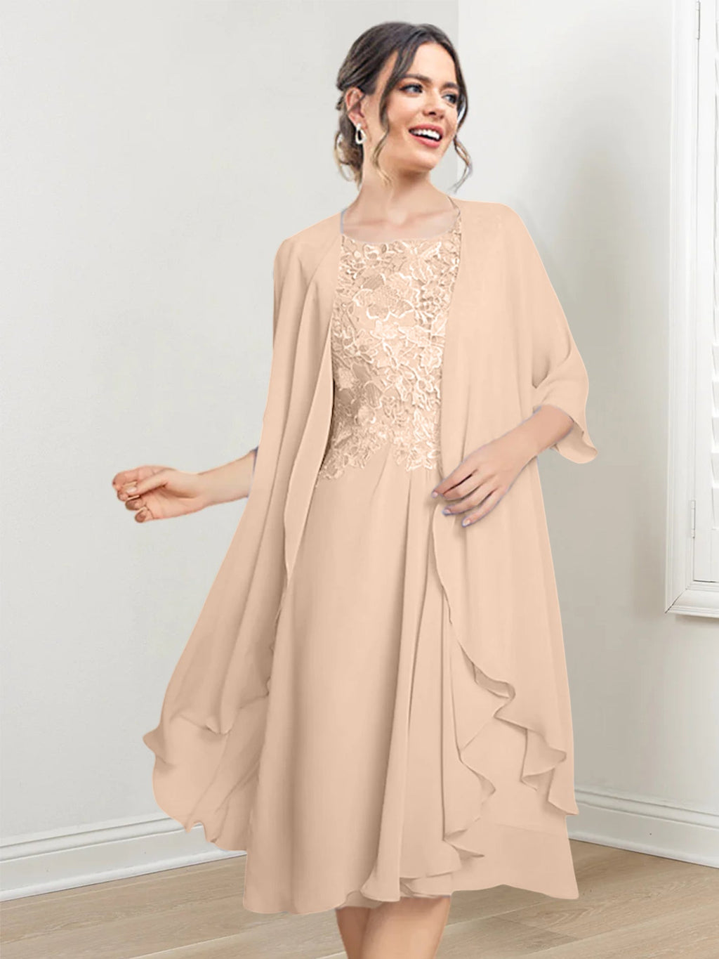 Robes de mère de la mariée trapèze/princesse arrivant au genou 