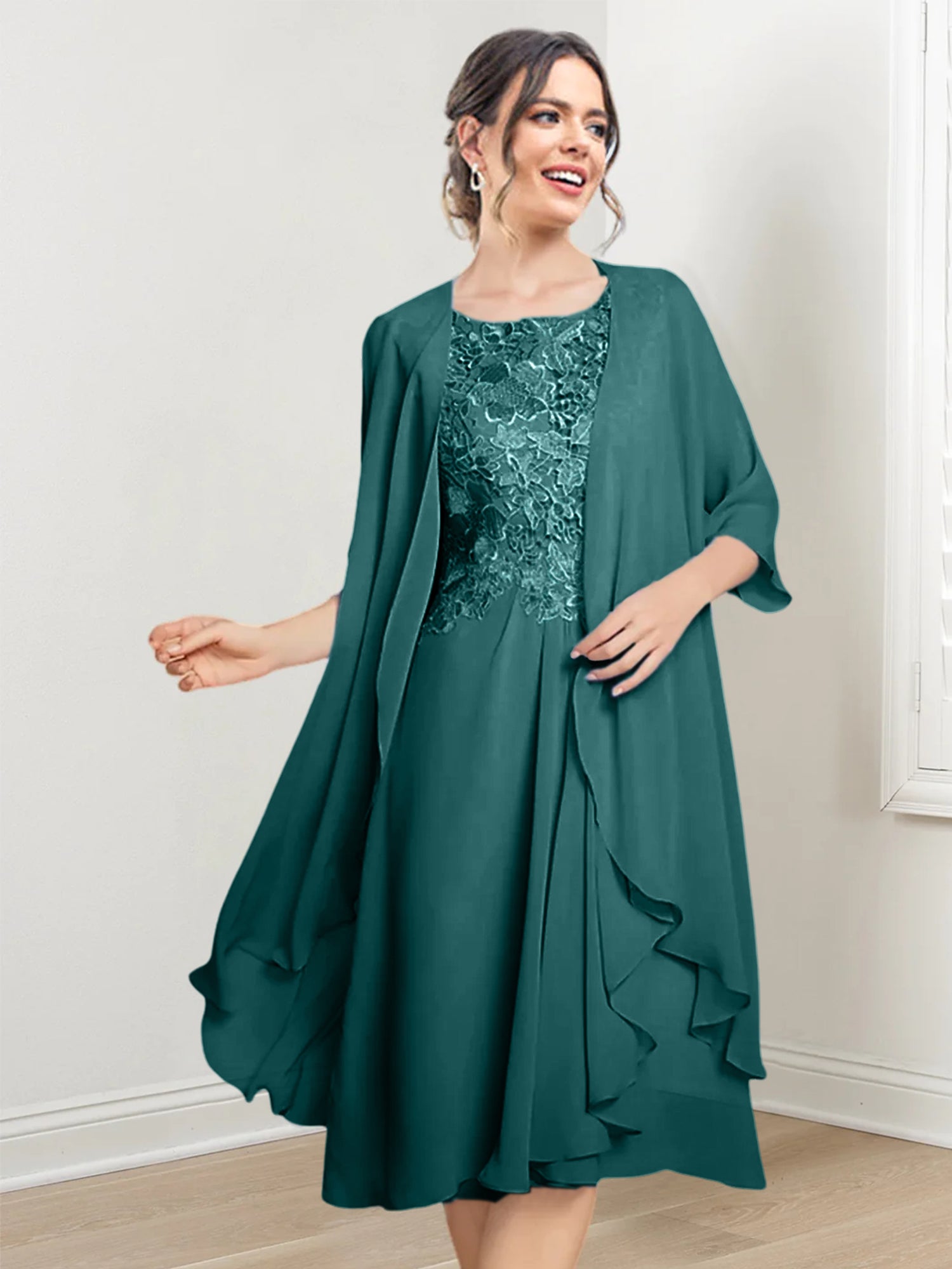 Robes de mère de la mariée trapèze/princesse arrivant au genou 