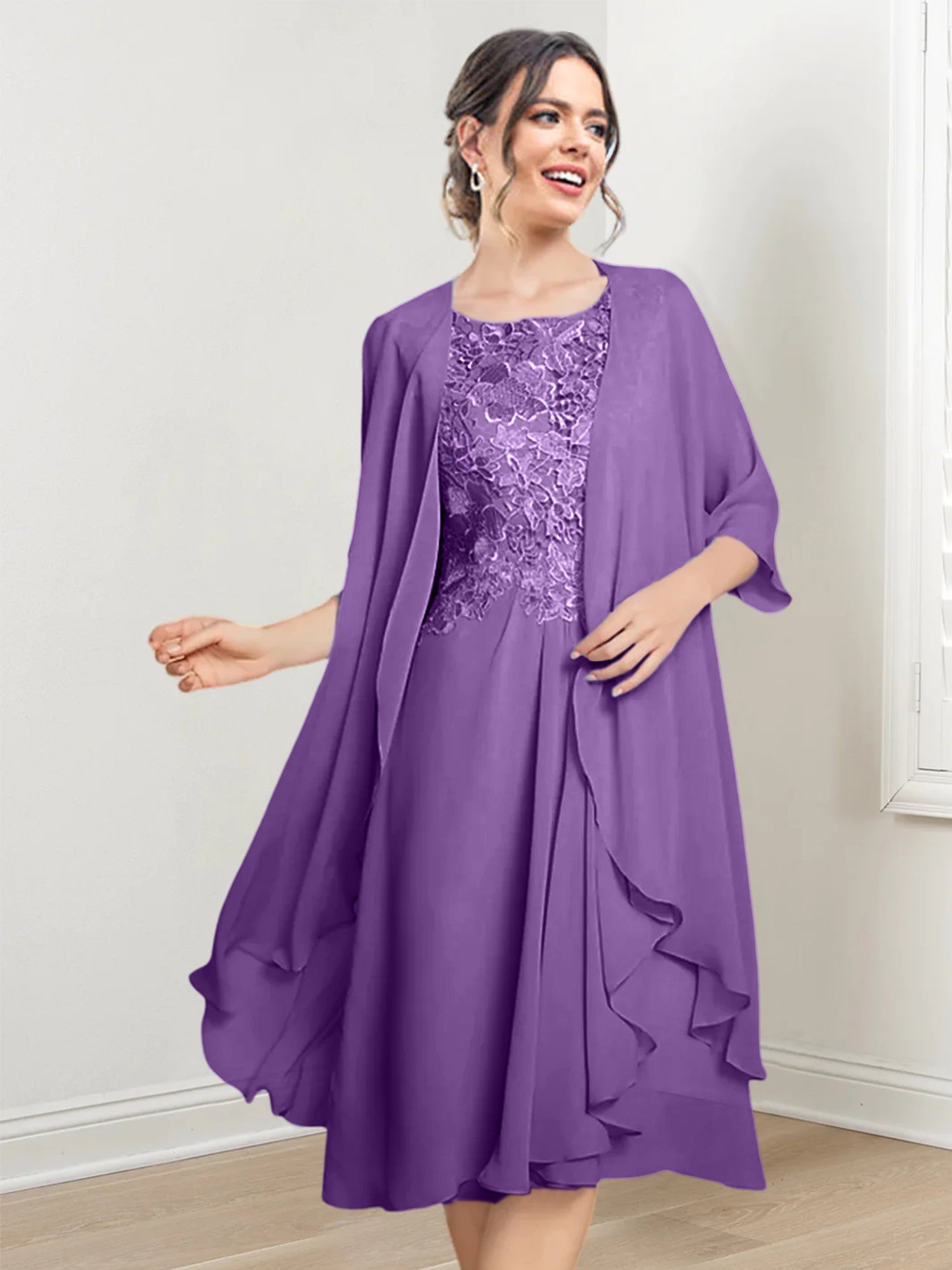 Robes de mère de la mariée trapèze/princesse arrivant au genou 