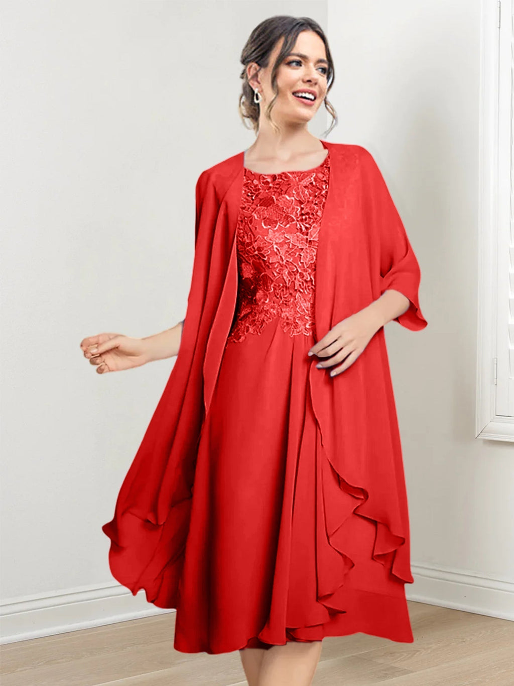 Robes de mère de la mariée trapèze/princesse arrivant au genou 