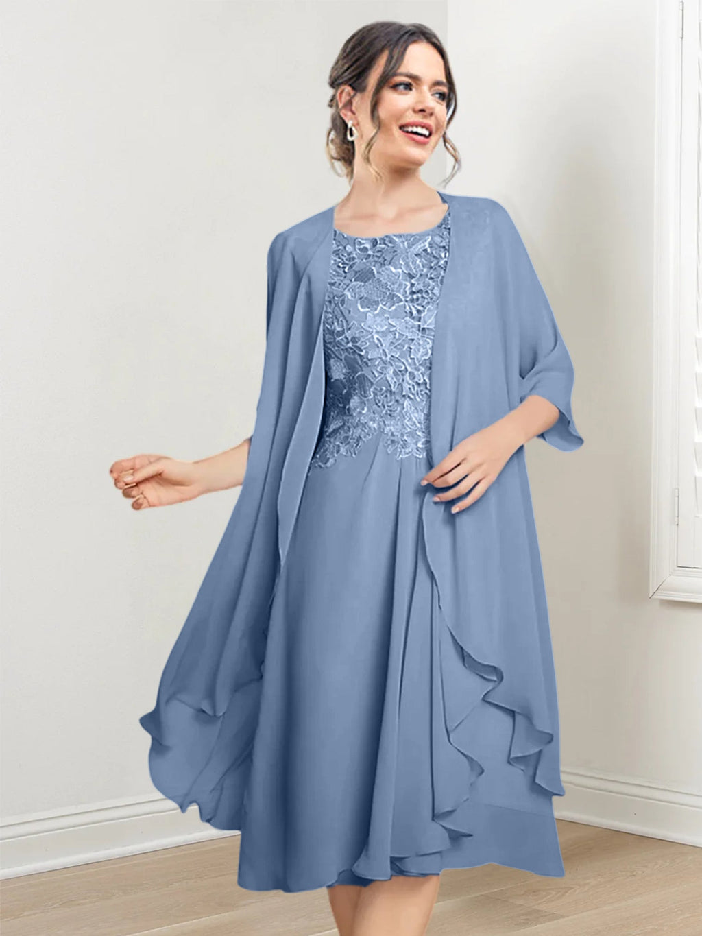 Robes de mère de la mariée trapèze/princesse arrivant au genou 