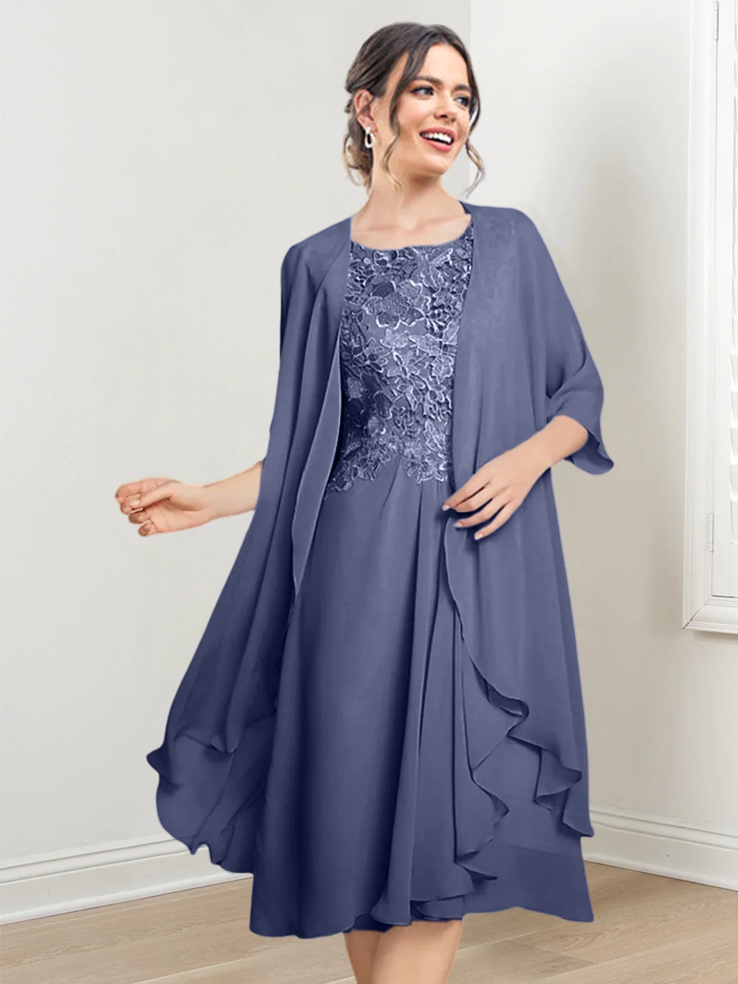 Robes de mère de la mariée trapèze/princesse arrivant au genou 