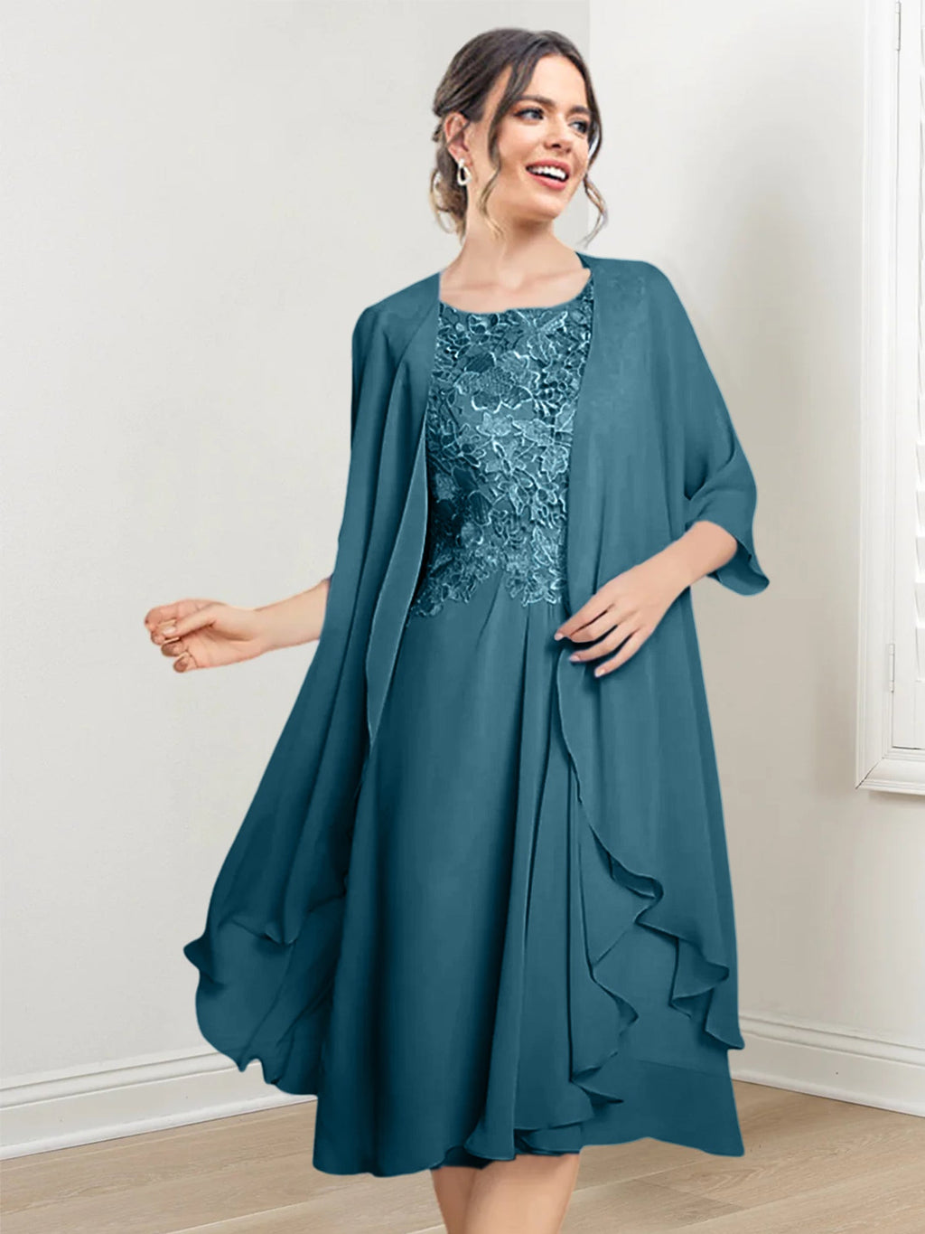 Robes de mère de la mariée trapèze/princesse arrivant au genou 