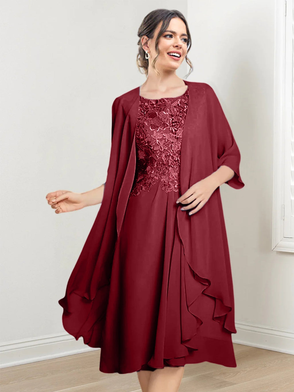Robes de mère de la mariée trapèze/princesse arrivant au genou 