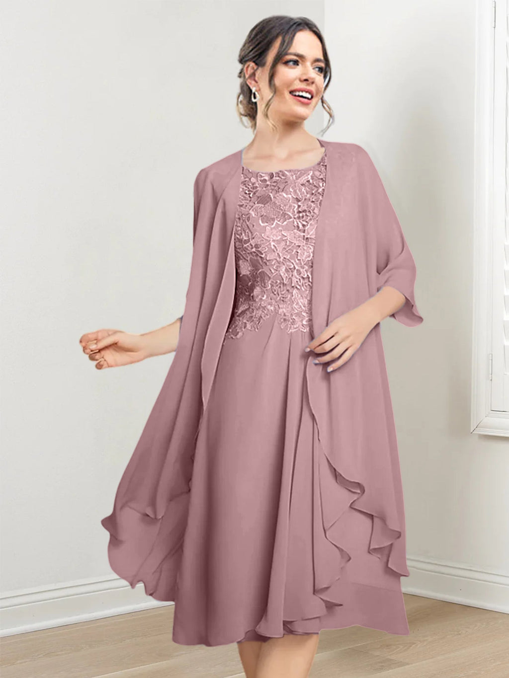 Robes de mère de la mariée trapèze/princesse arrivant au genou 