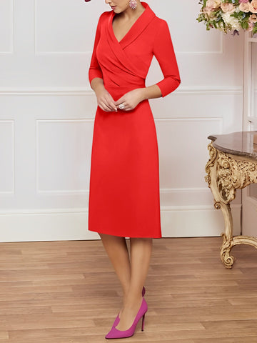 Sheath/Column V-Neck Knee-Length Mother of the Bride Dresses