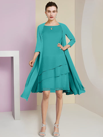 Vestidos de corte princesa/línea A con cuello joya hasta la rodilla para la madre de la novia 