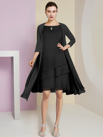 Vestidos de corte princesa/línea A con cuello joya hasta la rodilla para la madre de la novia 