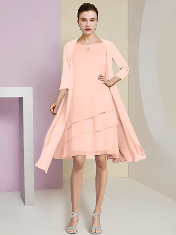 Vestidos de corte princesa/línea A con cuello joya hasta la rodilla para la madre de la novia 