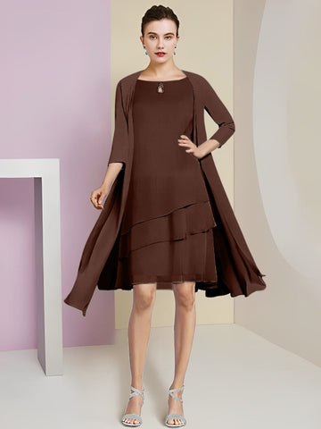 Vestidos de corte princesa/línea A con cuello joya hasta la rodilla para la madre de la novia 