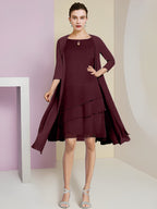 Vestidos de corte princesa/línea A con cuello joya hasta la rodilla para la madre de la novia 