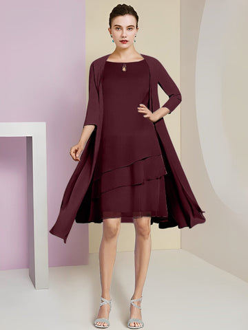 Vestidos de corte princesa/línea A con cuello joya hasta la rodilla para la madre de la novia 