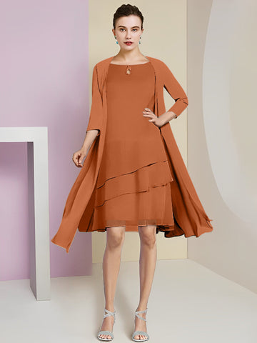 Vestidos de corte princesa/línea A con cuello joya hasta la rodilla para la madre de la novia 