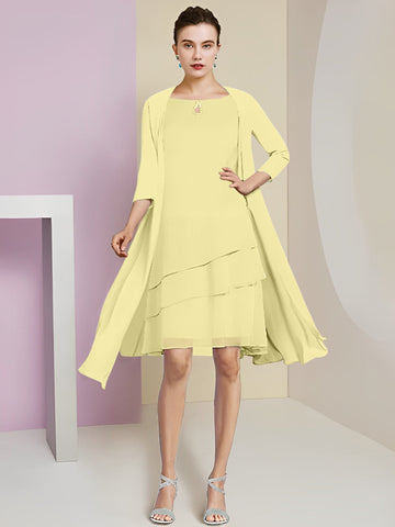 Vestidos de corte princesa/línea A con cuello joya hasta la rodilla para la madre de la novia 