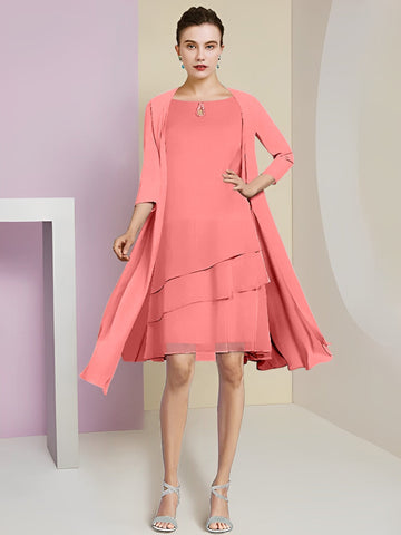 Vestidos de corte princesa/línea A con cuello joya hasta la rodilla para la madre de la novia 