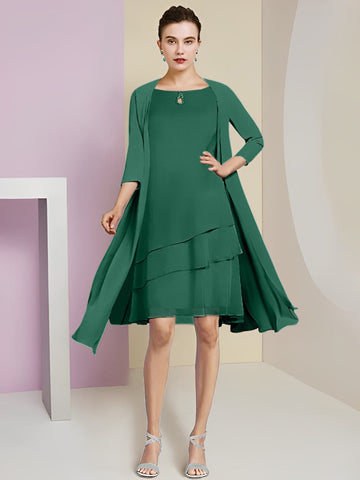 Vestidos de corte princesa/línea A con cuello joya hasta la rodilla para la madre de la novia 