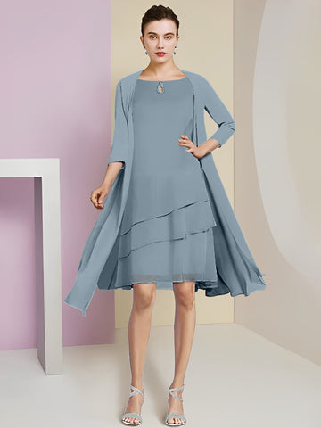 Vestidos de corte princesa/línea A con cuello joya hasta la rodilla para la madre de la novia 